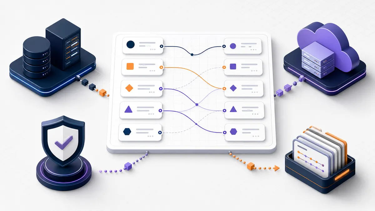 Abstract secured data mapping between source and destination systems.
