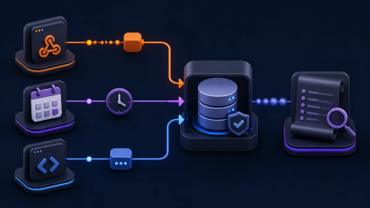 Abstract webhook, scheduled-sync, and direct-request paths converging on shared state.