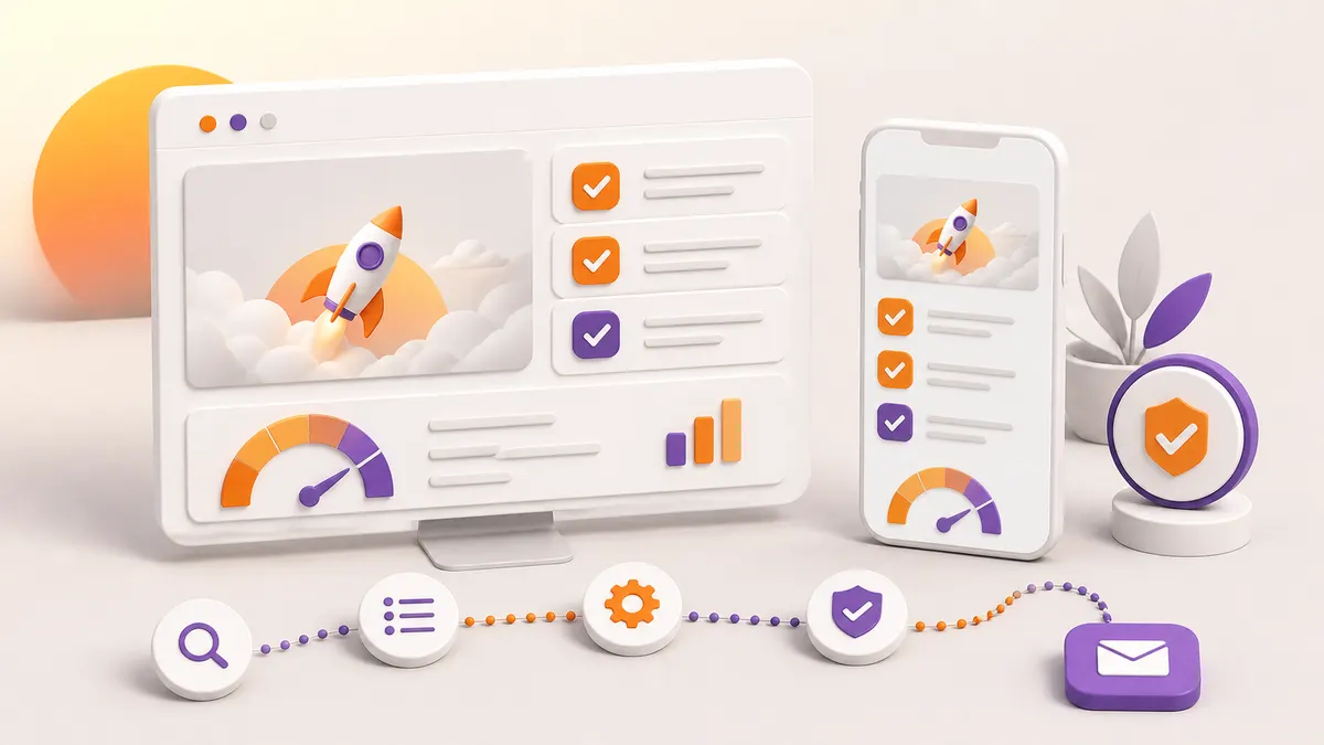 Abstract responsive website cards with launch-quality checks.