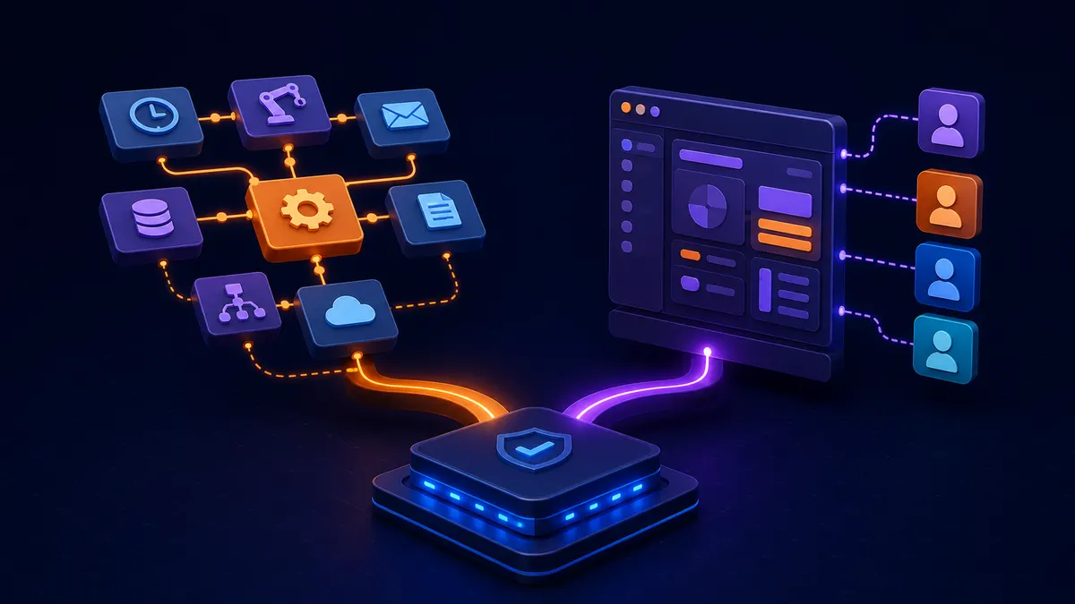 Abstract comparison of automation modules and a role-based custom application.