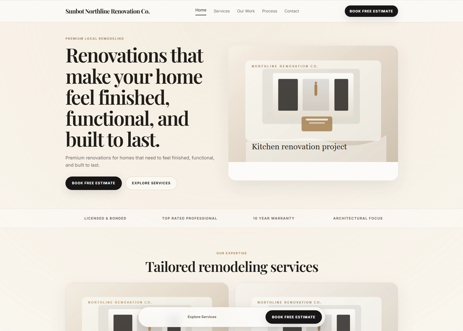 Northline Renovation responsive service-business website homepage.